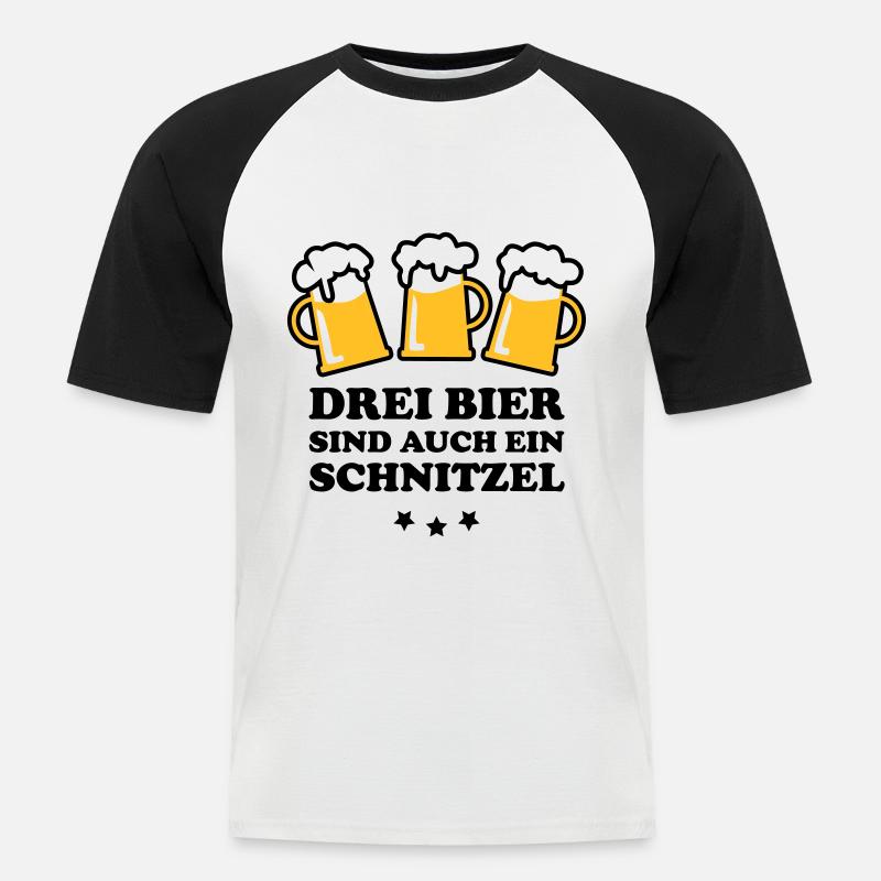 3 Drei Bier ein Schnitzel - Männer Baseball-T-Shirt - Weiß/Schwarz