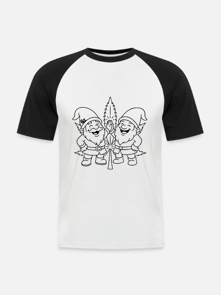 Zwergenfreunde mit Cannabisblatt - Männer Baseball-T-Shirt - Weiß/Schwarz