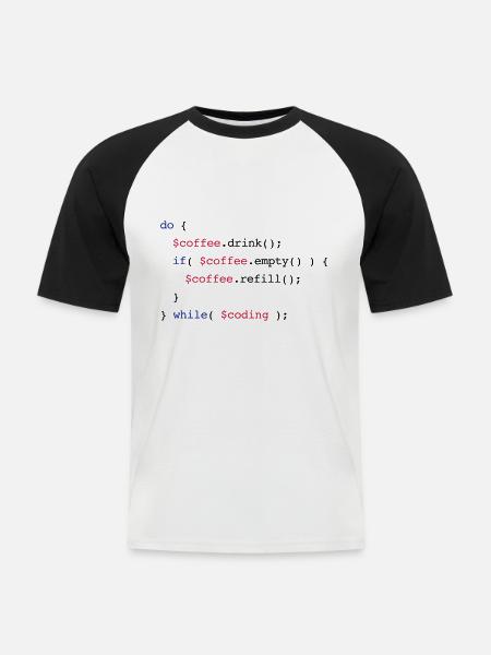 Code Coffee Refill Coding v2 - Männer Baseball-T-Shirt - Weiß/Schwarz