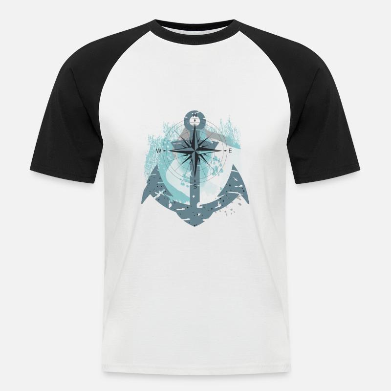 Anker und Kompass - Männer Baseball-T-Shirt - Weiß/Schwarz