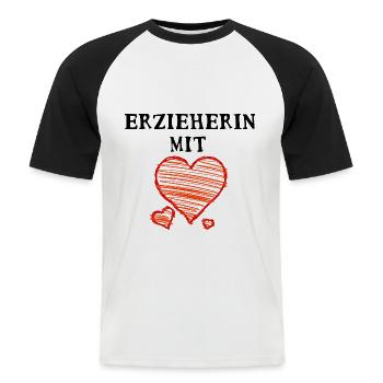 Erzieherin mit Herz - Männer Baseball-T-Shirt - Weiß/Schwarz - Vorne - Nik (191cm)