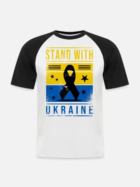 Ukraine Flagge mit Friedenszeichen - Männer Baseball-T-Shirt - Weiß/Schwarz