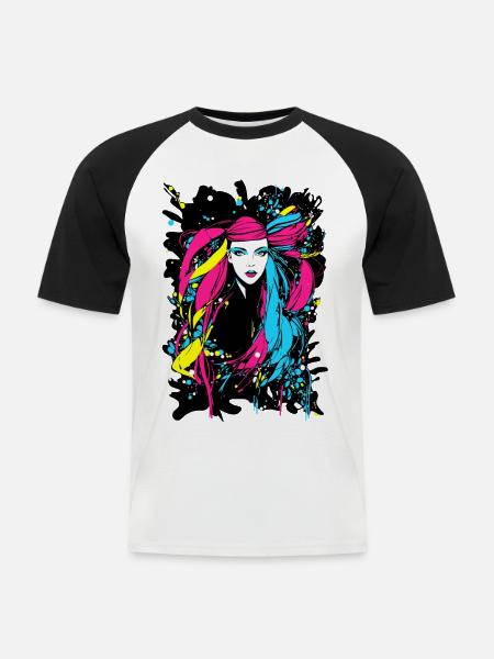 Farbenfrohe Frau - Männer Baseball-T-Shirt - Weiß/Schwarz