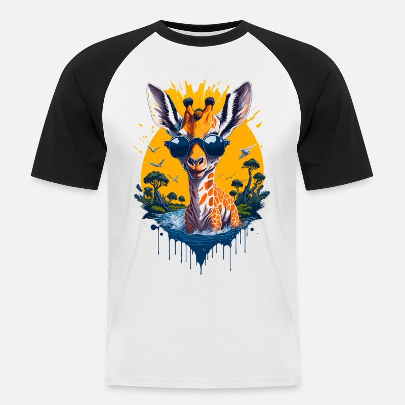 Coole Giraffe - Männer Baseball-T-Shirt - Weiß/Schwarz