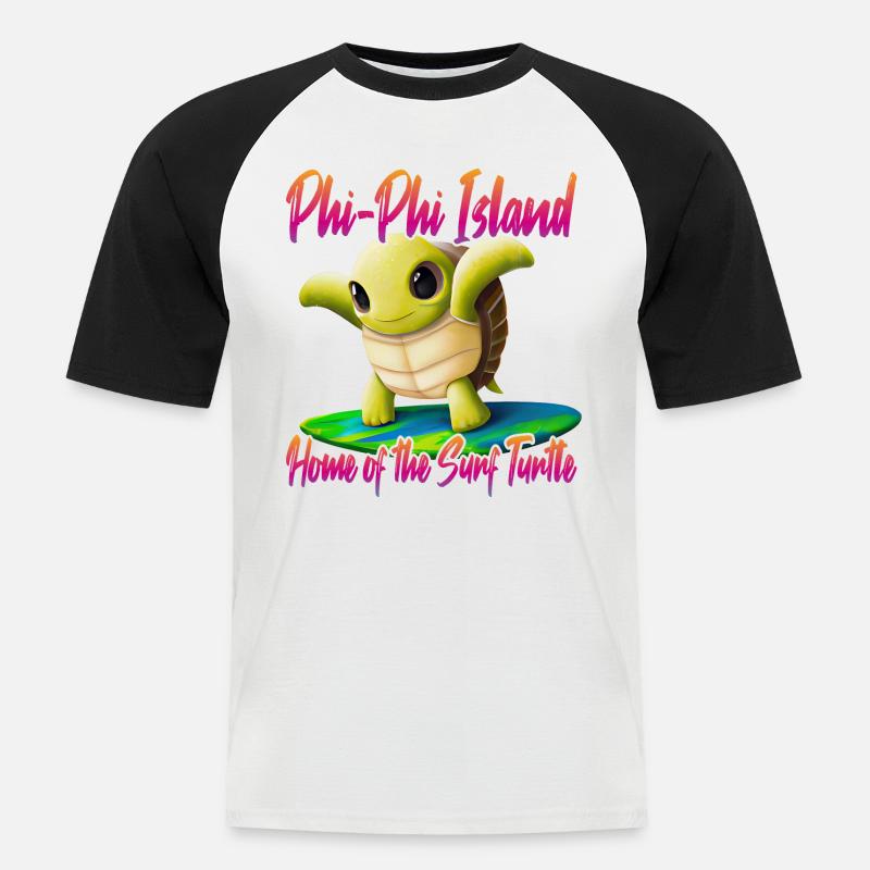 Phi Phi Islands Surf Turtle - Männer Baseball-T-Shirt - Weiß/Schwarz