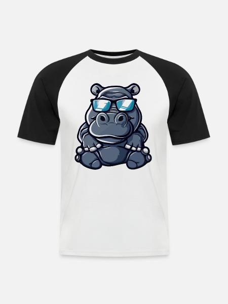 Nilpferd Cool Comic - Männer Baseball-T-Shirt - Weiß/Schwarz