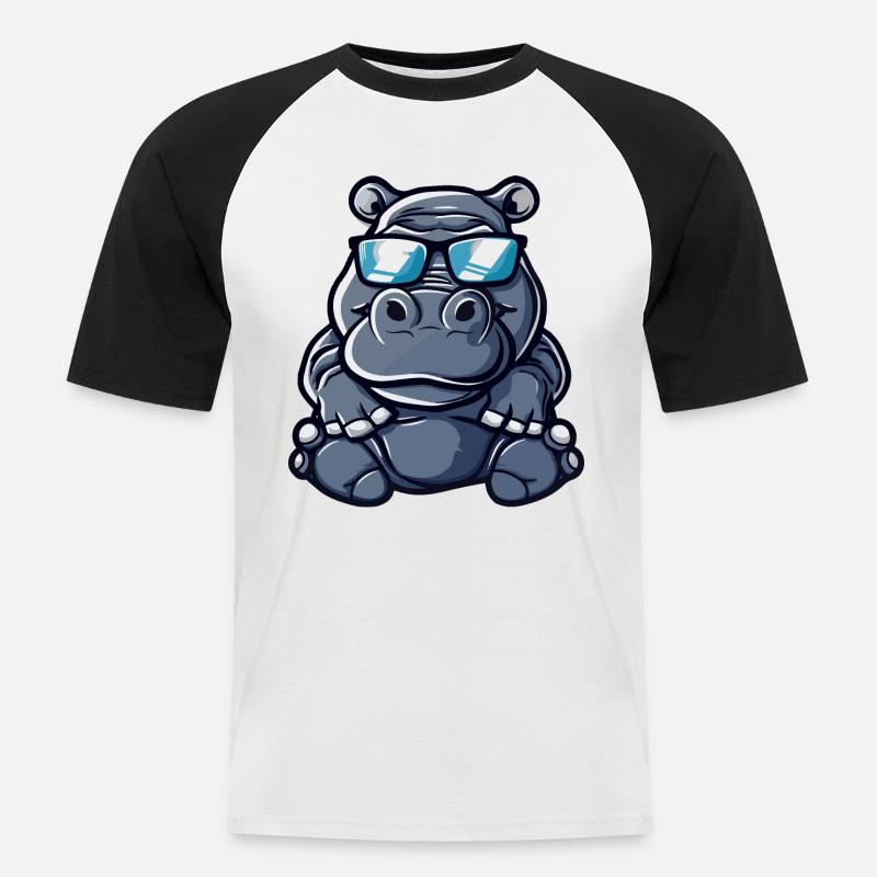 Nilpferd Cool Comic - Männer Baseball-T-Shirt - Weiß/Schwarz