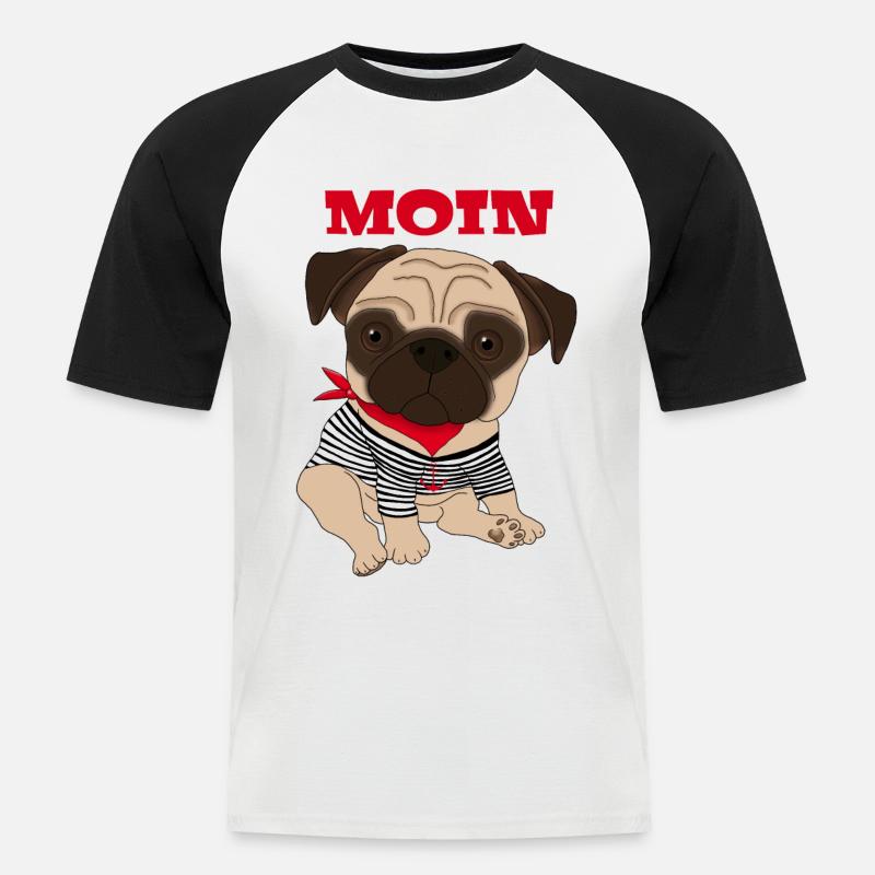 Moin Mops Hund Geschenkidee - Männer Baseball-T-Shirt - Weiß/Schwarz