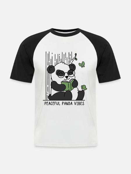 Friedliche Panda-Vibes - Männer Baseball-T-Shirt - Weiß/Schwarz