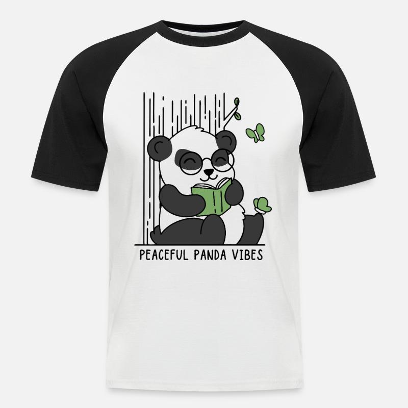 Friedliche Panda-Vibes - Männer Baseball-T-Shirt - Weiß/Schwarz