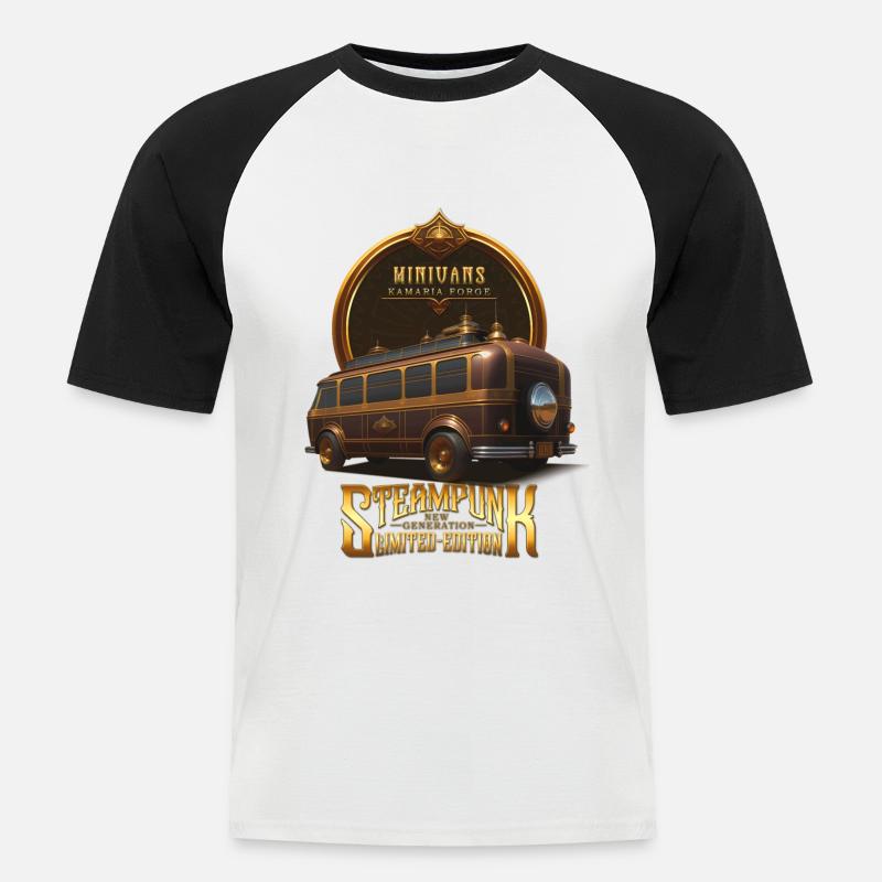 STEAMPUNK OLDTIMER OLDTIMER RETRO MINIVANS - Männer Baseball-T-Shirt - Weiß/Schwarz