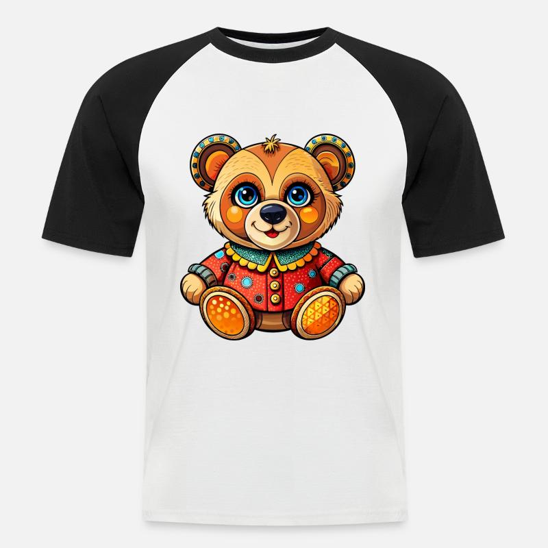 Teddy mit Pullover - Männer Baseball-T-Shirt - Weiß/Schwarz