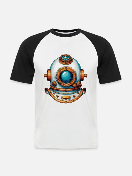 Nostalgischer Taucherhelm Tiefseetaucherhelm - Männer Baseball-T-Shirt - Weiß/Schwarz