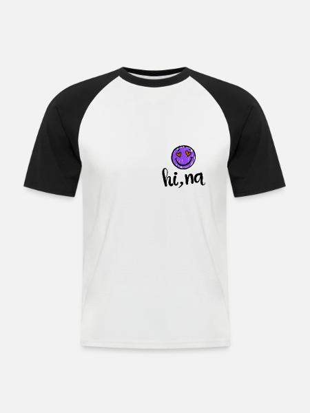 Emoji "Ciao na" | testo di occhi di cuore viola - Maglia da baseball a manica corta da uomo - bianco/nero