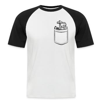 Meine Baustelle in der Tasche - Brusttasche - Männer Baseball-T-Shirt - Weiß/Schwarz - Vorne - Nik (191cm)
