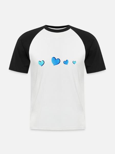 tre blå hjerter symbol kærlighed glitter - Kortærmet herre-baseballshirt - hvid/sort