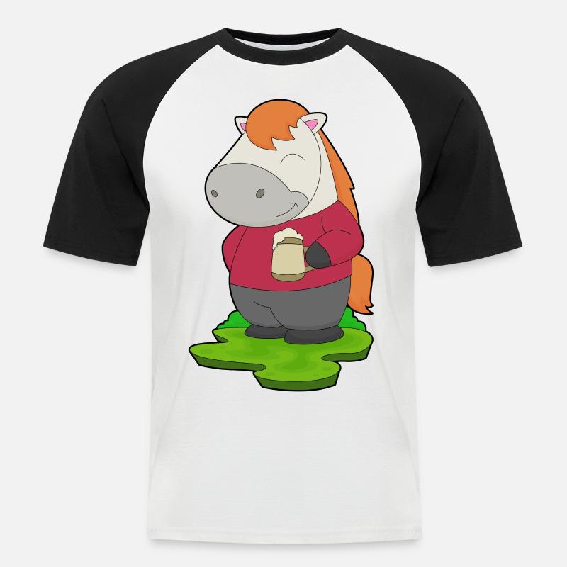 Pferd Bier - Männer Baseball-T-Shirt - Weiß/Schwarz