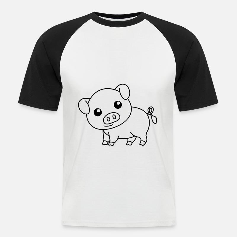 Schwein Comic Tier - Männer Baseball-T-Shirt - Weiß/Schwarz