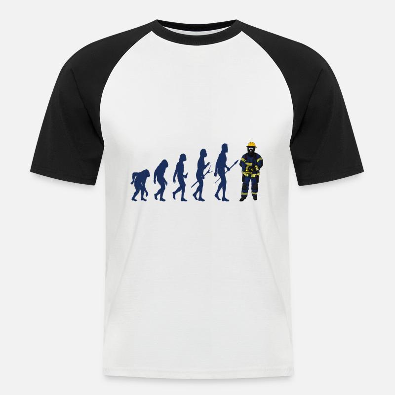 Evolution Feuerwehrmann - Männer Baseball-T-Shirt - Weiß/Schwarz