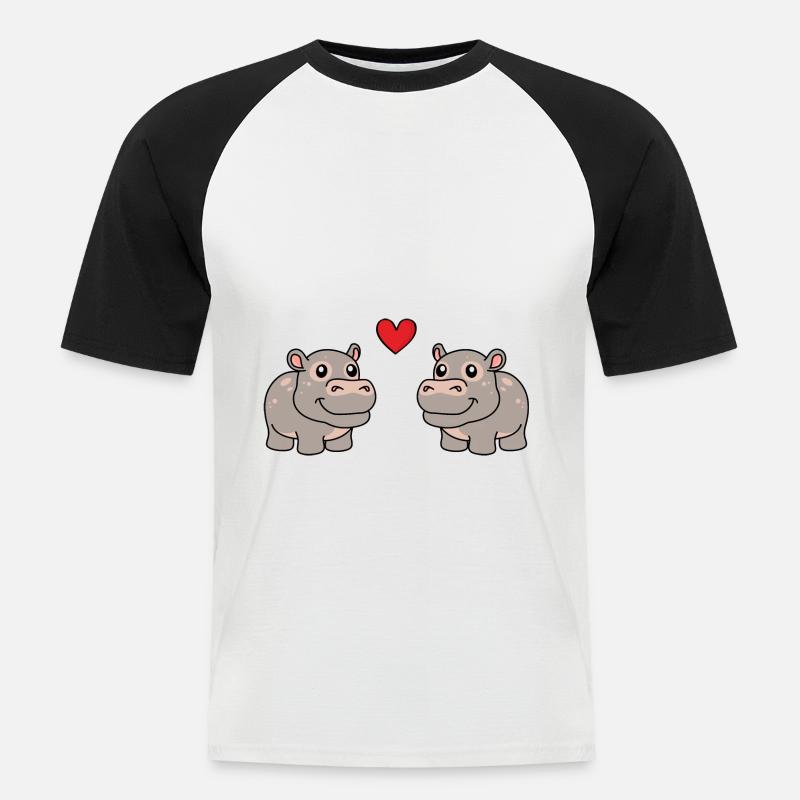 Nilpferd Comic Tier Paar Liebe - Männer Baseball-T-Shirt - Weiß/Schwarz