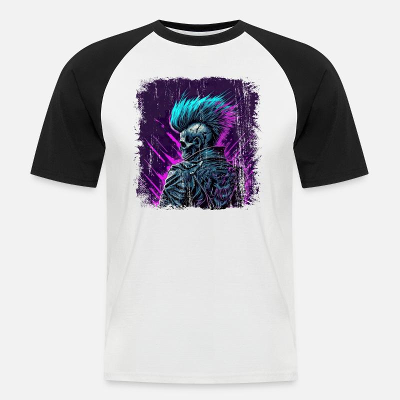 Synthwave Zombie Skull - Männer Baseball-T-Shirt - Weiß/Schwarz