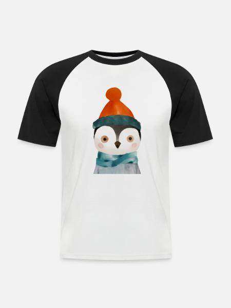 Niedlicher Pinguin - Männer Baseball-T-Shirt - Weiß/Schwarz