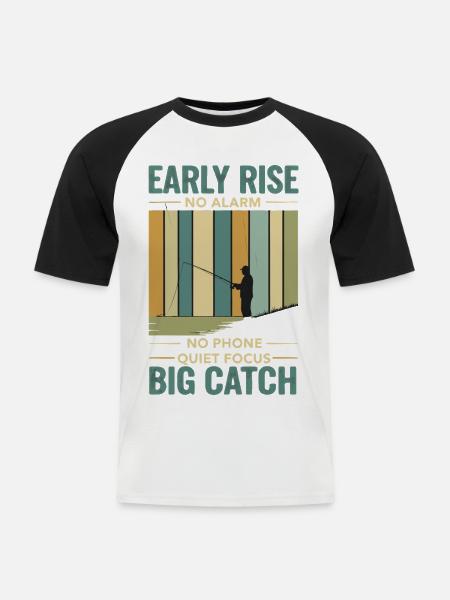 Retro Angler Angelspruch Streifen - Männer Baseball-T-Shirt - Weiß/Schwarz