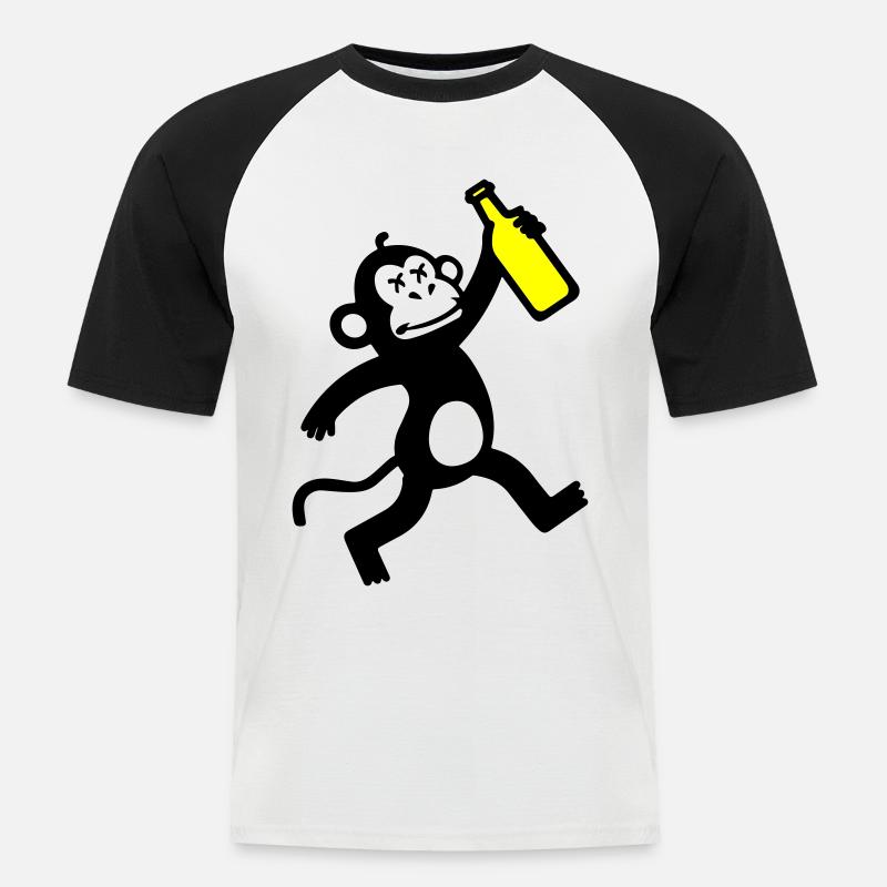 Affe Bier Party - Männer Baseball-T-Shirt - Weiß/Schwarz