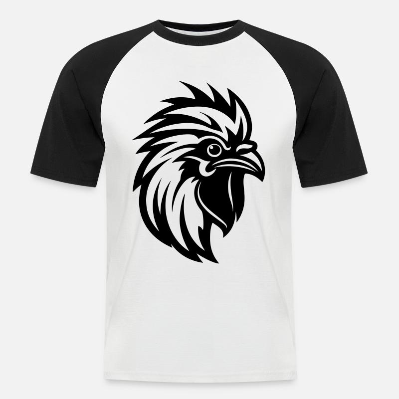 Hahn Kopf - Männer Baseball-T-Shirt - Weiß/Schwarz