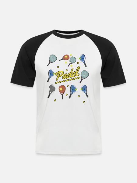 Padel und Schläger - Männer Baseball-T-Shirt - Weiß/Schwarz