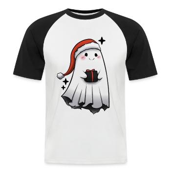 Christmas Ghost Kalervo Imprimer - T-shirt baseball manches courtes Homme - blanc/noir - Devant - Nik (191cm)
