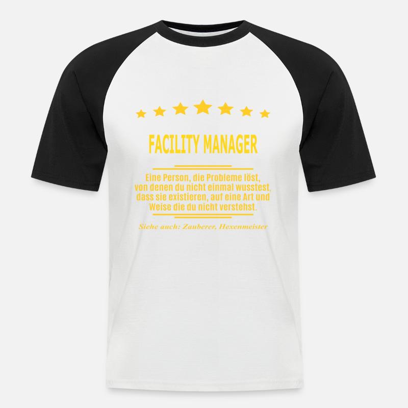 FACILITY MANAGER - Männer Baseball-T-Shirt - Weiß/Schwarz