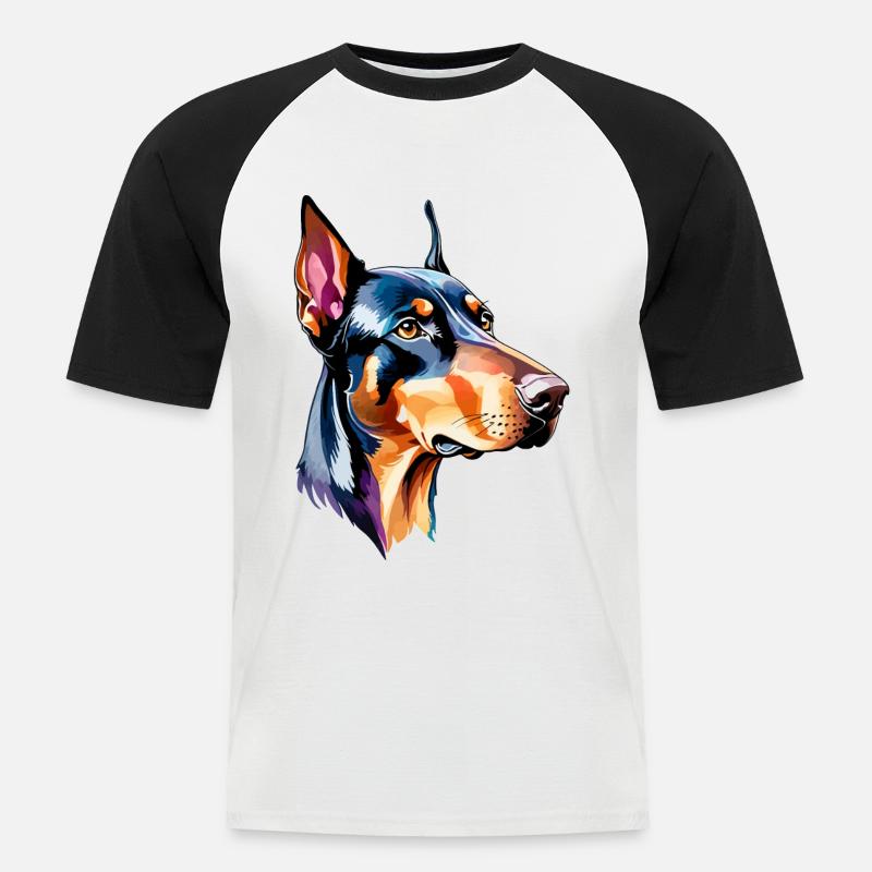 Dobermann Wasserfarben - Männer Baseball-T-Shirt - Weiß/Schwarz