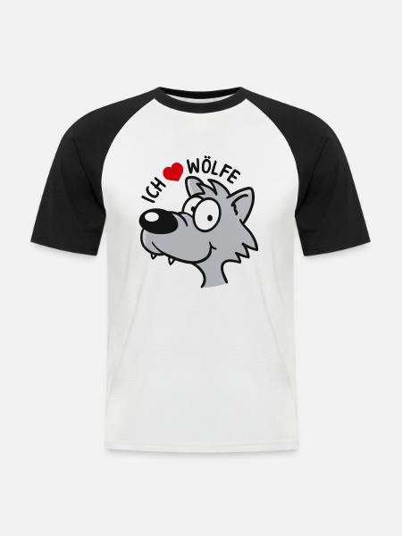 Ich liebe Wölfe - Männer Baseball-T-Shirt - Weiß/Schwarz
