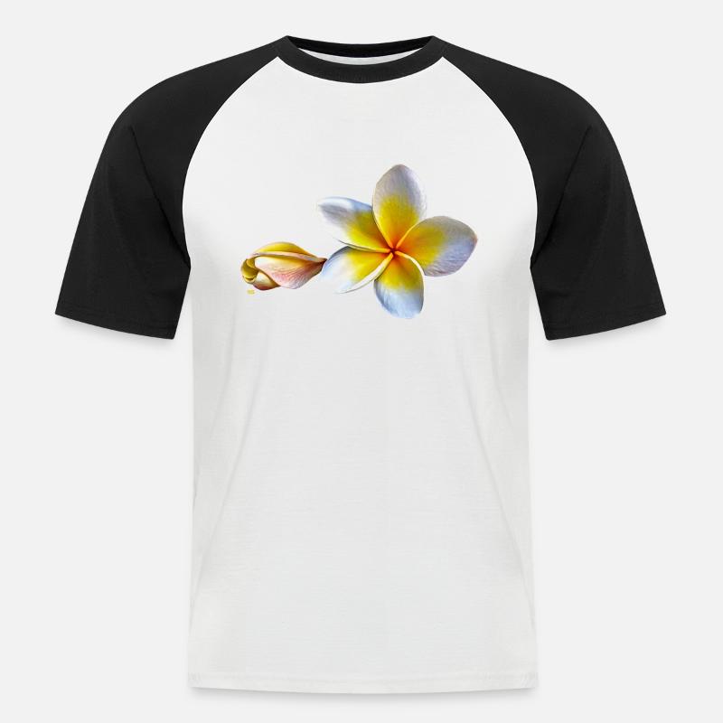 Weisse plumeria oder Frangipani Blume - Männer Baseball-T-Shirt - Weiß/Schwarz