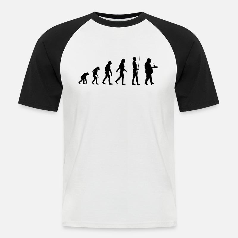 Evolution des Essens - Männer Baseball-T-Shirt - Weiß/Schwarz