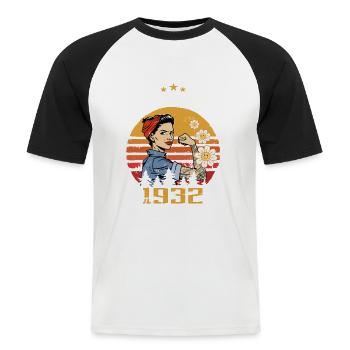 92 years old - Born in February 1932 - Men's Baseball T-Shirt - white/black - Front - Nik (191cm)