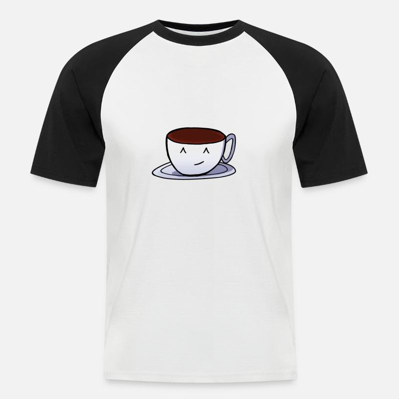Glücklicher Kaffee - Männer Baseball-T-Shirt - Weiß/Schwarz