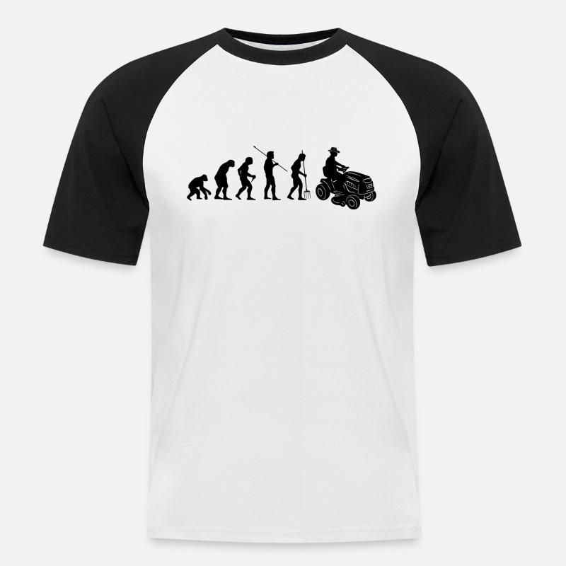 Rasentraktor Evolution Aufsitzmäher Rasenmäher - Männer Baseball-T-Shirt - Weiß/Schwarz