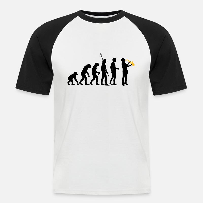 evolution_saxophon_a_2 - Men's Baseball T-Shirt - white/black