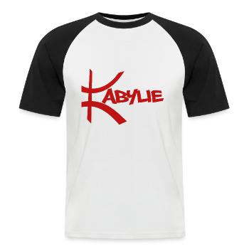 Kabylie rouge avec le signe Amazigh - T-shirt baseball manches courtes Homme - blanc/noir - Devant - Nik (191cm)
