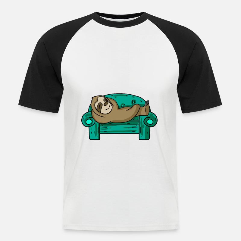 Faultier lustig auf Sofa Geschenk - Männer Baseball-T-Shirt - Weiß/Schwarz