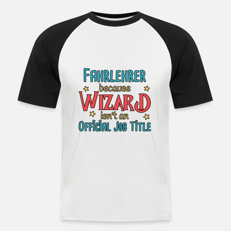 Kørelærer Wizard Køreskole - Kortærmet herre-baseballshirt - hvid/sort