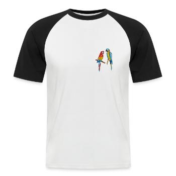 Papageien - Männer Baseball-T-Shirt - Weiß/Schwarz - Vorne - Nik (191cm)