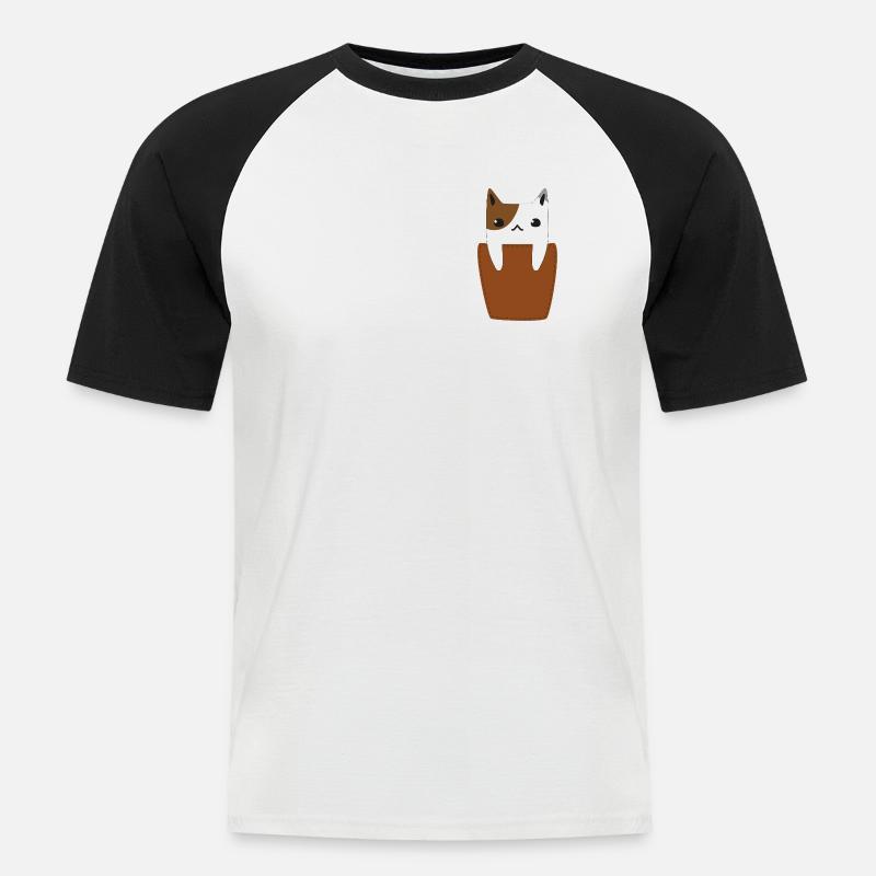 Brusttasche mit Katze - Männer Baseball-T-Shirt - Weiß/Schwarz