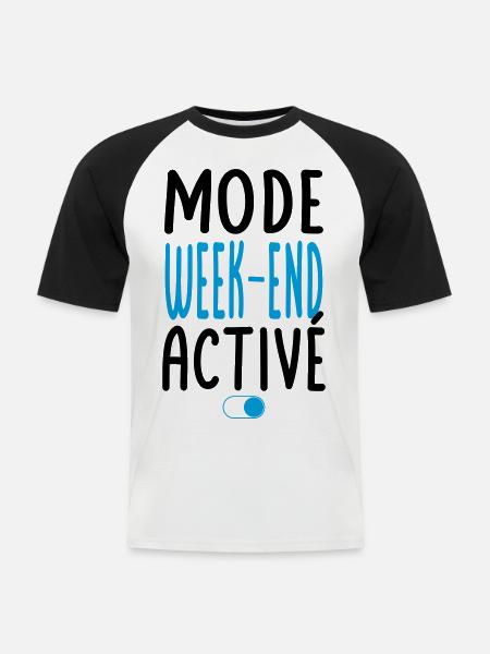 Mode Week-end activé - Idée cadeau - T-shirt baseball manches courtes Homme - blanc/noir