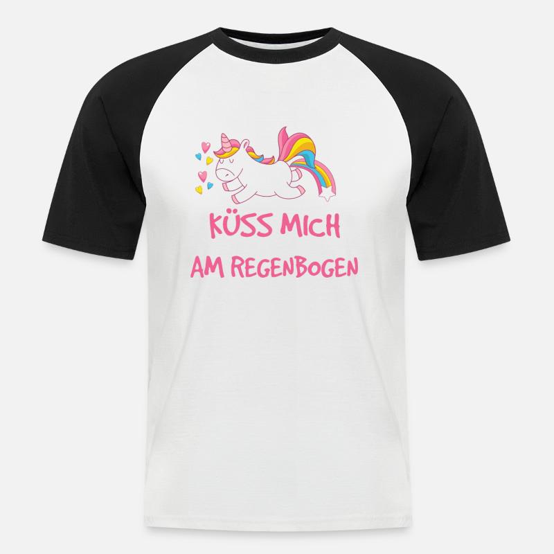 Küss mich am Regenbogen - Männer Baseball-T-Shirt - Weiß/Schwarz