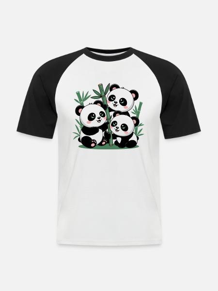 Cute Panda Bamboo Forest - Men's Baseball T-Shirt - white/black