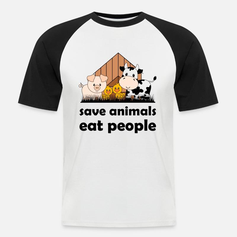Save animals, eat people - Männer Baseball-T-Shirt - Weiß/Schwarz