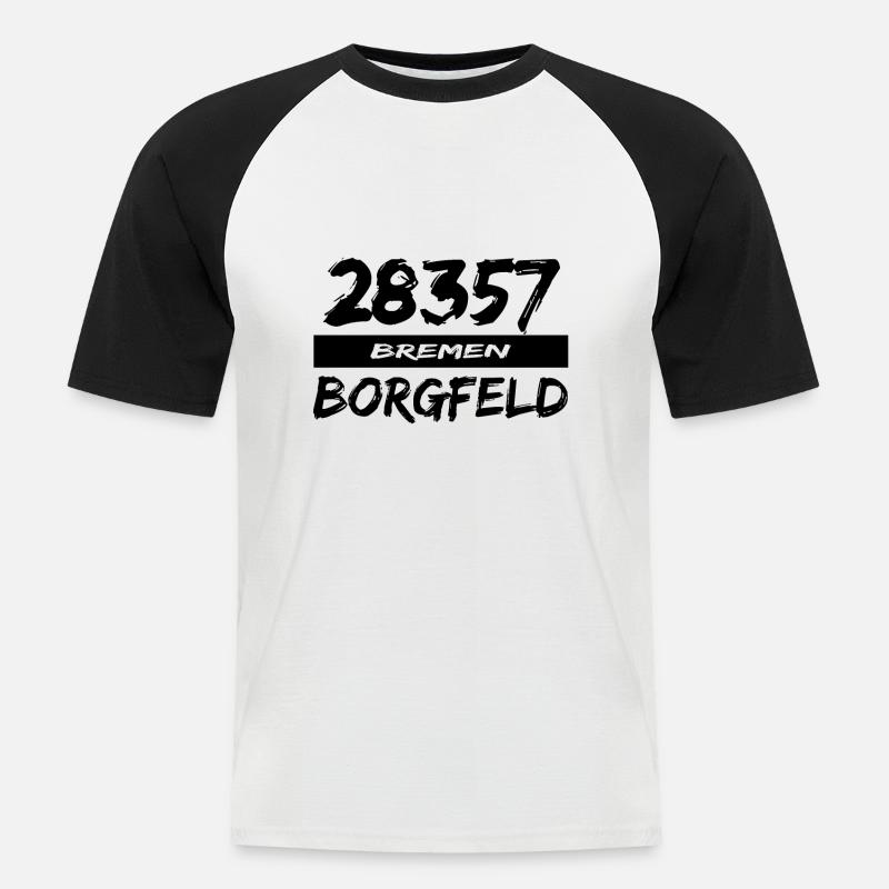 28357 Borgfeld - Männer Baseball-T-Shirt - Weiß/Schwarz